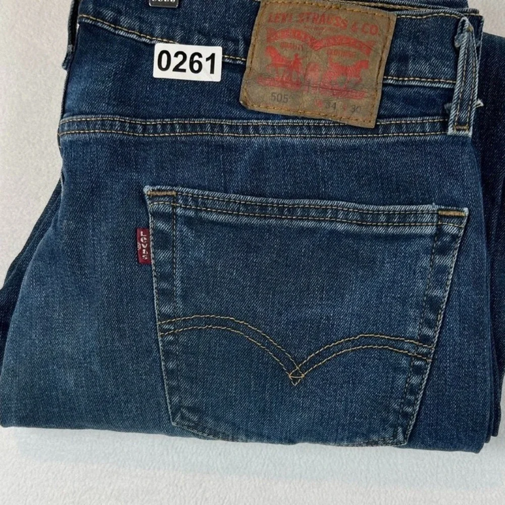 Levis 505 Jeans‎ Mens 34x30 Regular Fit Dark Wash Denim Pants Classic